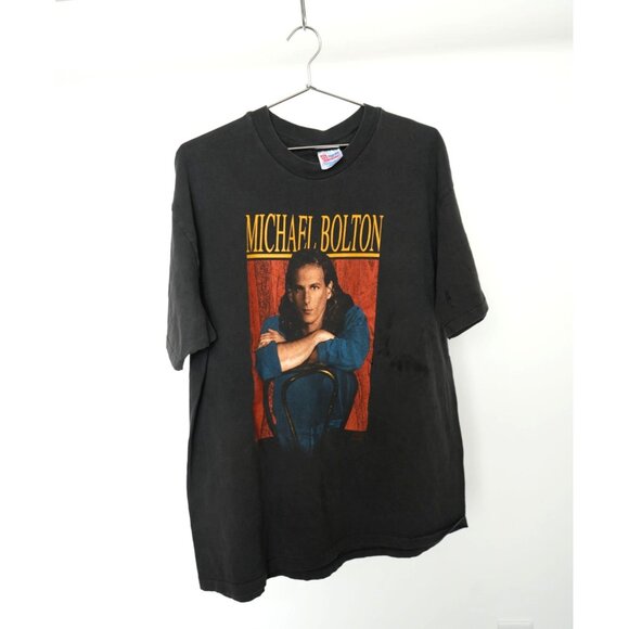 Vintage Hanes Michael Bolton Graphic Tee Shirt Black XL Single Stitch Distressed - Picture 1 of 8